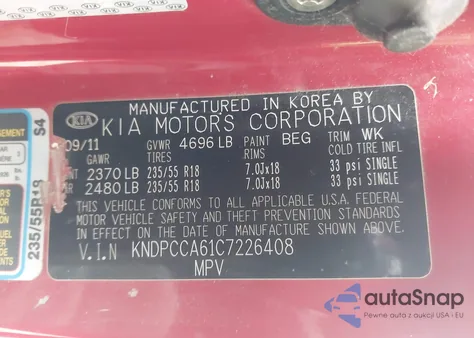 2012 Kia Sportage Sx z USA, uszkodzony, nr VIN KNDPCCA61C7226408